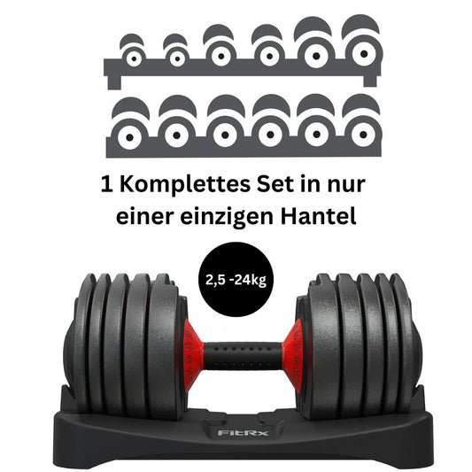 Gymbodiez© - 1x Premium Verstellbare Hantel (2,5-24kg)