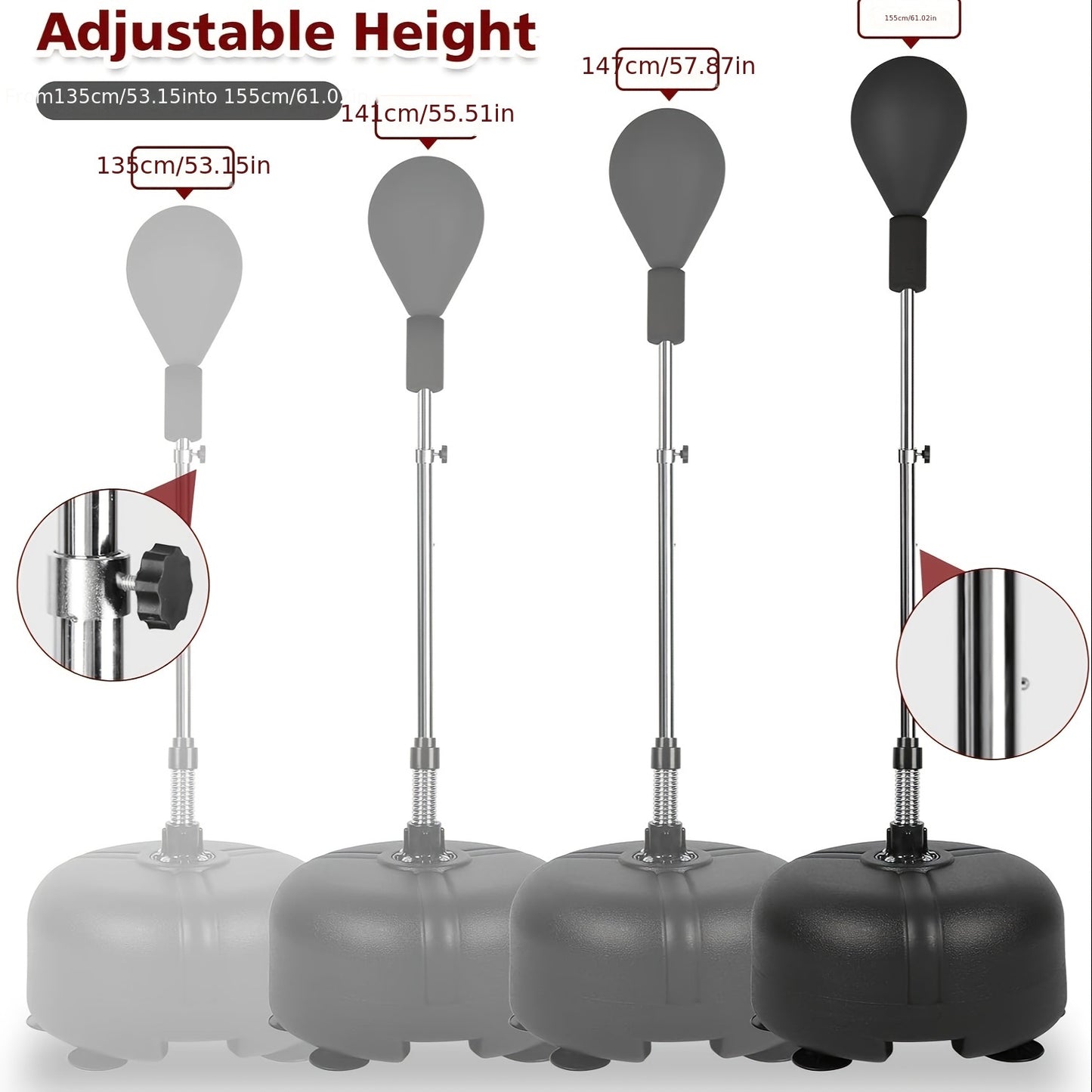 Gymbodiez© - Premium Adjustable Speed Reflex Punching Bag - Freestanding Boxing Ball for All Ages