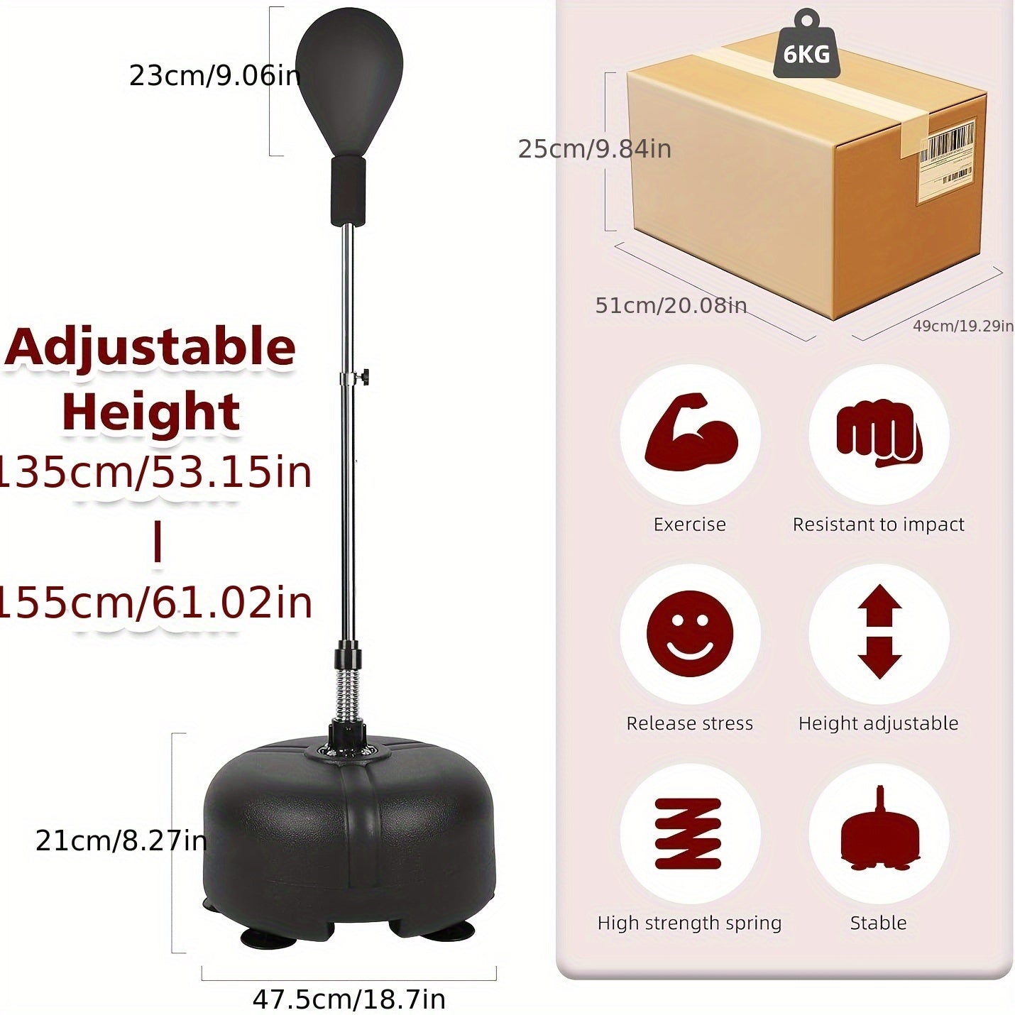 Gymbodiez© - Premium Adjustable Speed Reflex Punching Bag - Freestanding Boxing Ball for All Ages