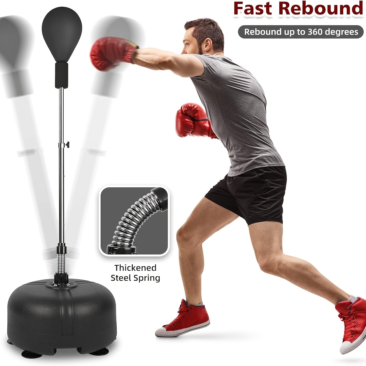Gymbodiez© - Premium Adjustable Speed Reflex Punching Bag - Freestanding Boxing Ball for All Ages