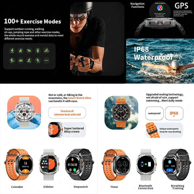 Gymbodiez© - 7 Ultra – Premium Outdoor Smartwatch | AMOLED Display, GPS & Compass | Bluetooth Calling | IP68 Waterproof | Upgraded for Galaxy Watch 6 Users