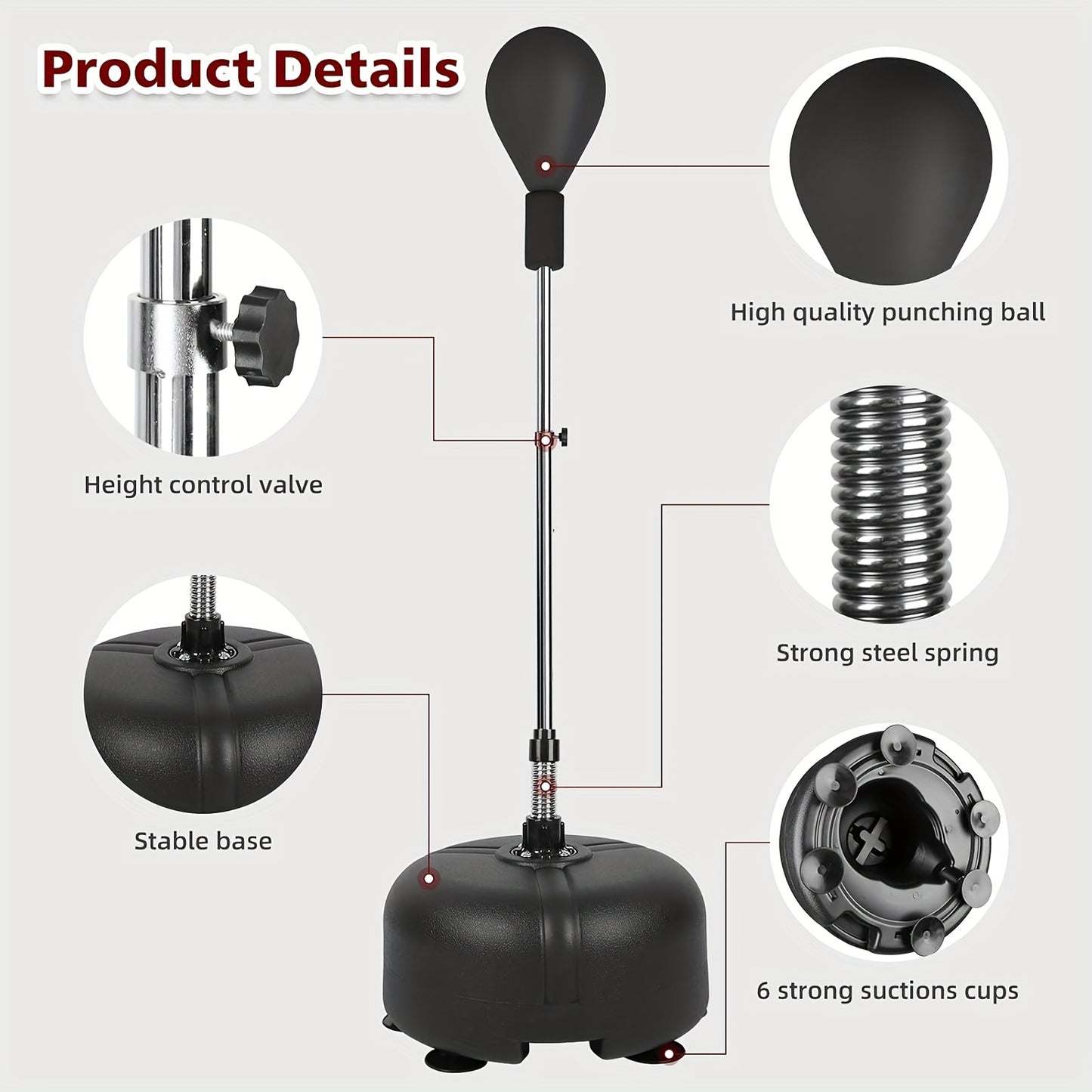 Gymbodiez© - Premium Adjustable Speed Reflex Punching Bag - Freestanding Boxing Ball for All Ages